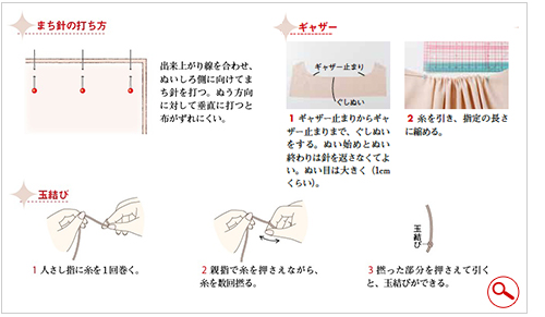 基本のぬい方、型紙の作り方、布の裁ち方を、写真とイラストでていねいに解説